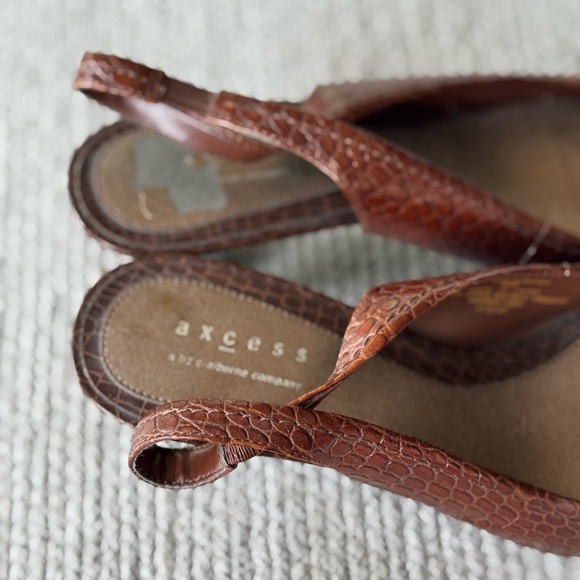 Vintage Axcess Liz Claiborne Brown Croc Leather Peeptoe Slingback Heels Size 9 - Picture 9 of 12